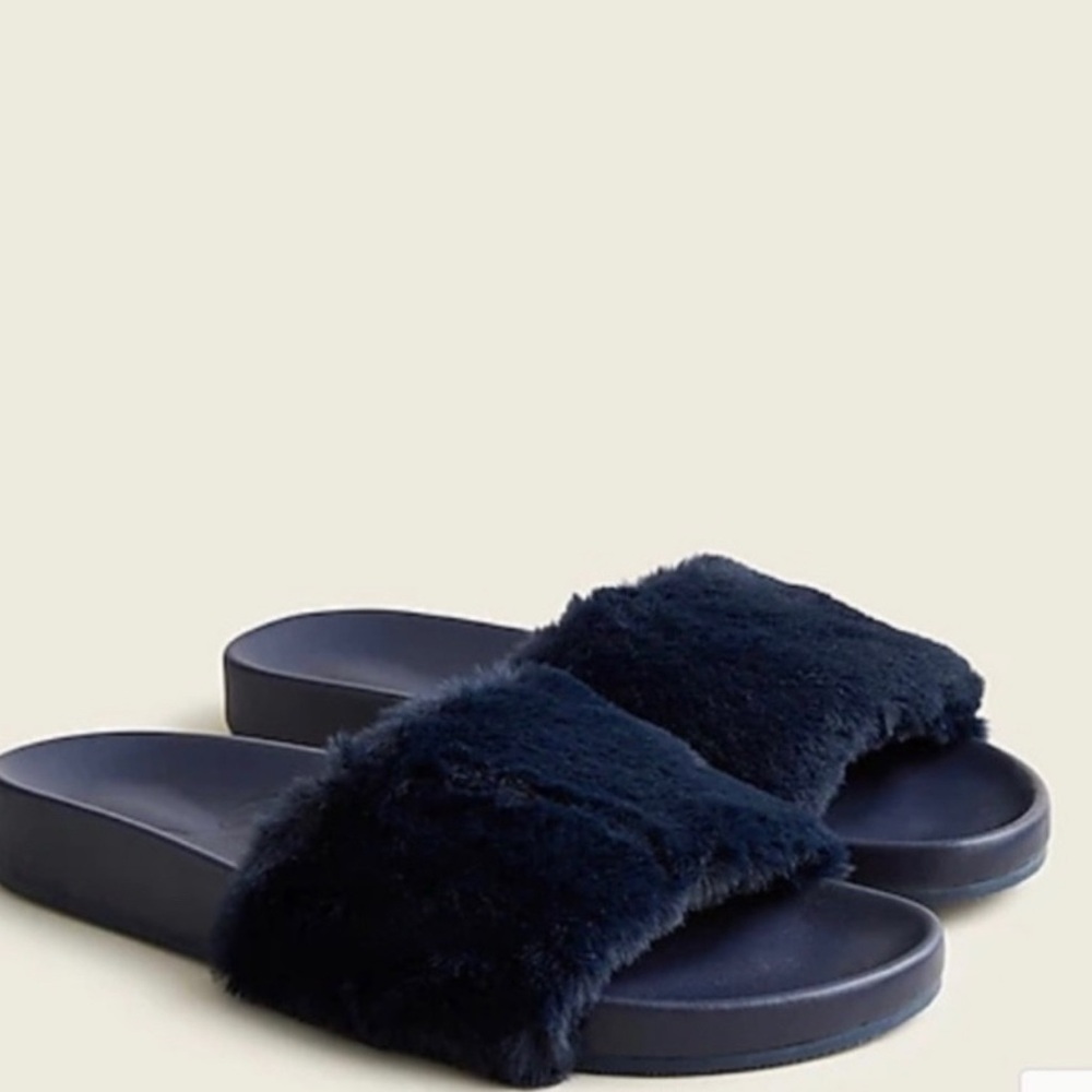 J.Crew Pacifica Cute furry slides women’s size 9 navy